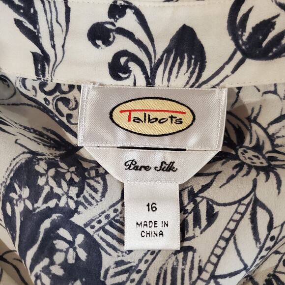 Vtg Talbots 100% Silk Floral Short Flutter Sleeve Button Ruffle Top Size 16 Y2K - Picture 7 of 9